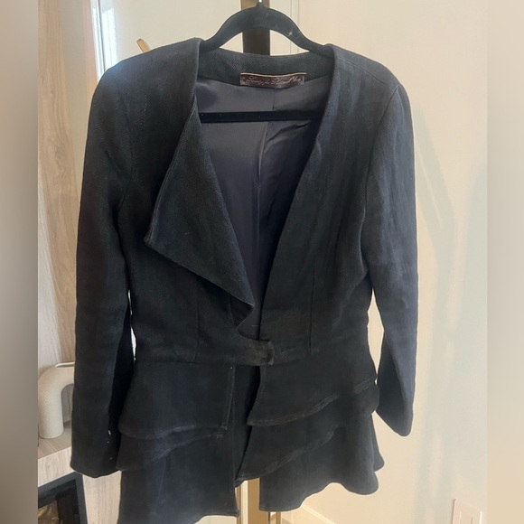 Society black linen blazer with ruffle detail - Picture 9 of 15